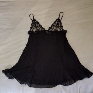 Victoria's Secret Embroidered Sheer Black Lace Lingerie Nightie ~ Sz. M